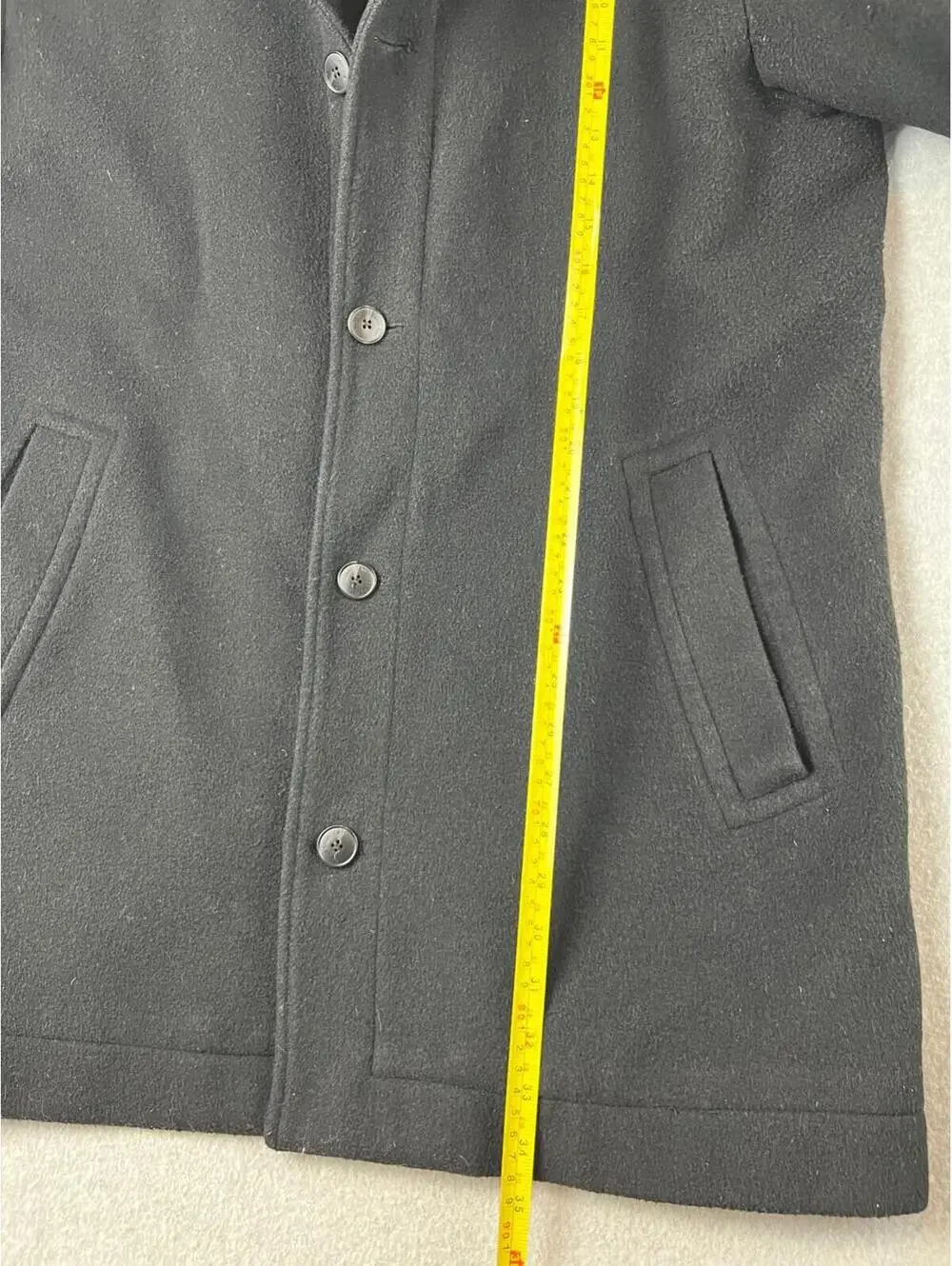 Calvin Klein Mens Stadium Wool Coat Size L Mid Length Full Zip Mock Neck Black